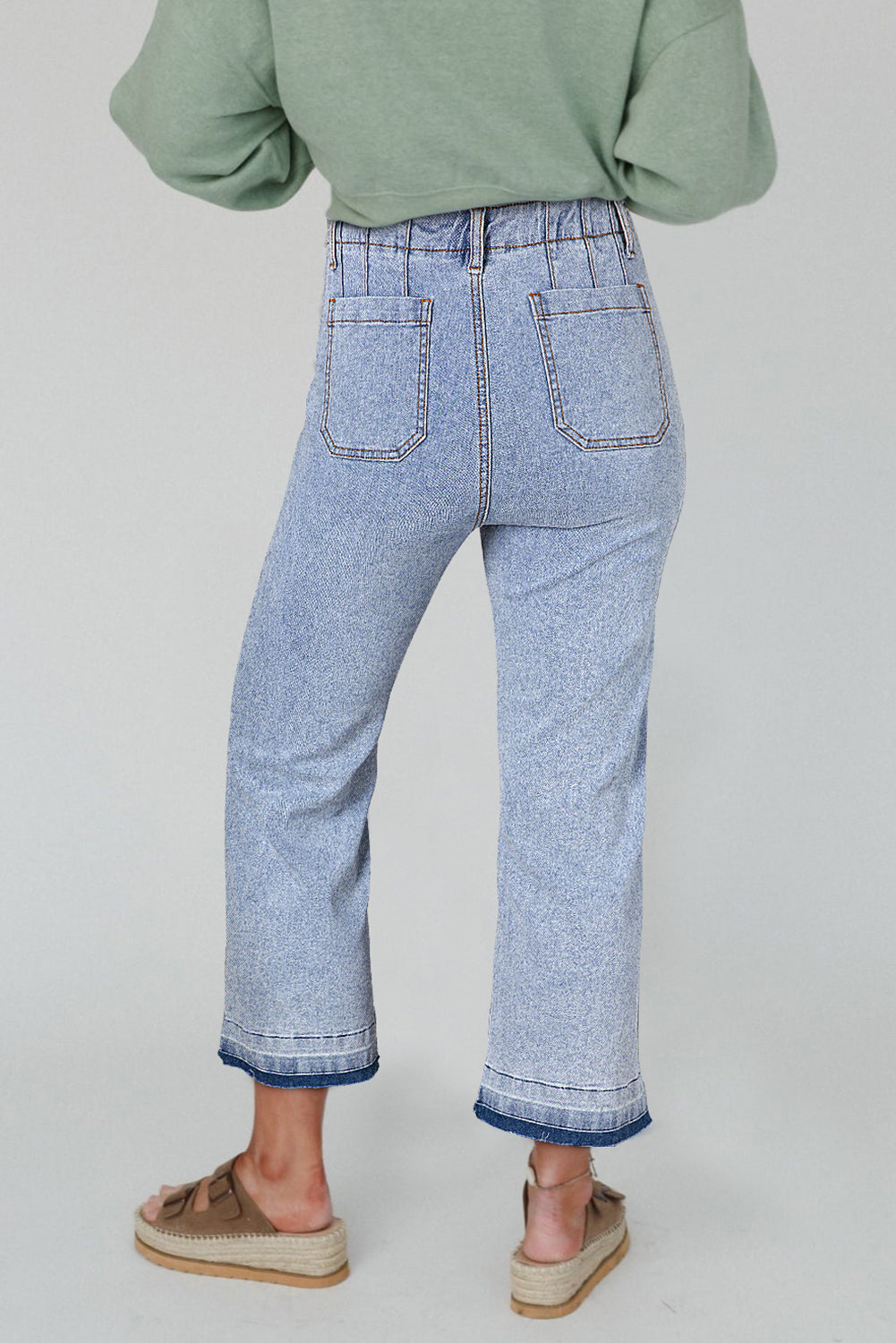 Jeans Beau Blue Acid Wash Contrast Edge Pocketed Cropped