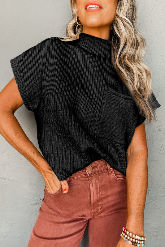 Black Short Sleeve Sweater