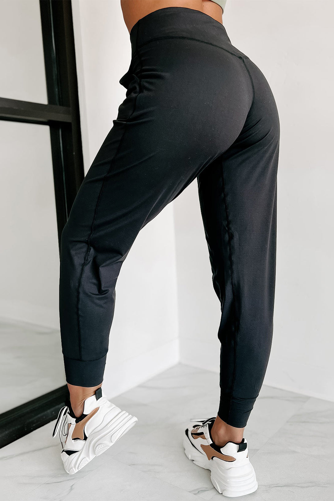 Black  High Waist Pocketed Joggers