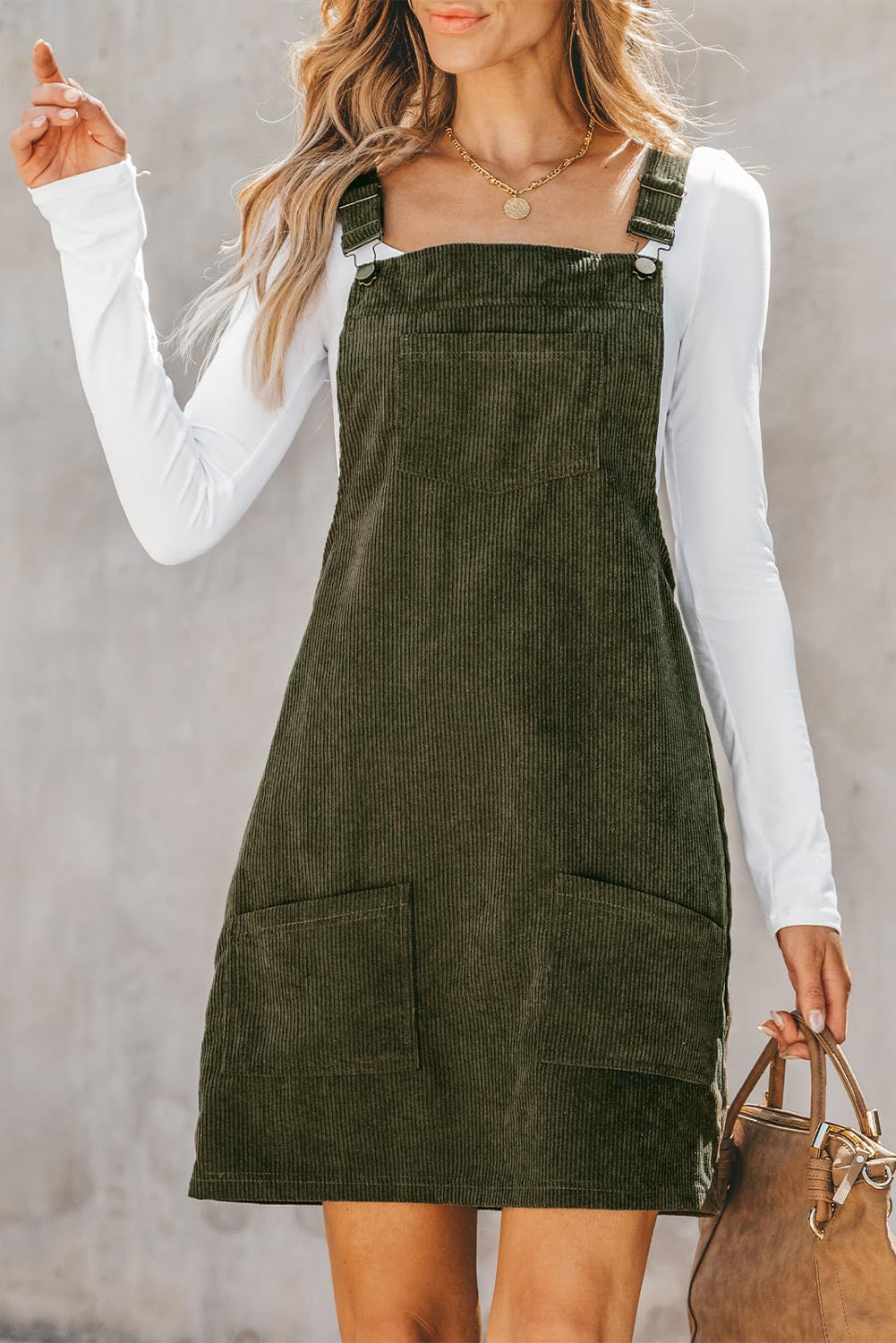 Vineyard Green Solid Corduroy Overall Dress