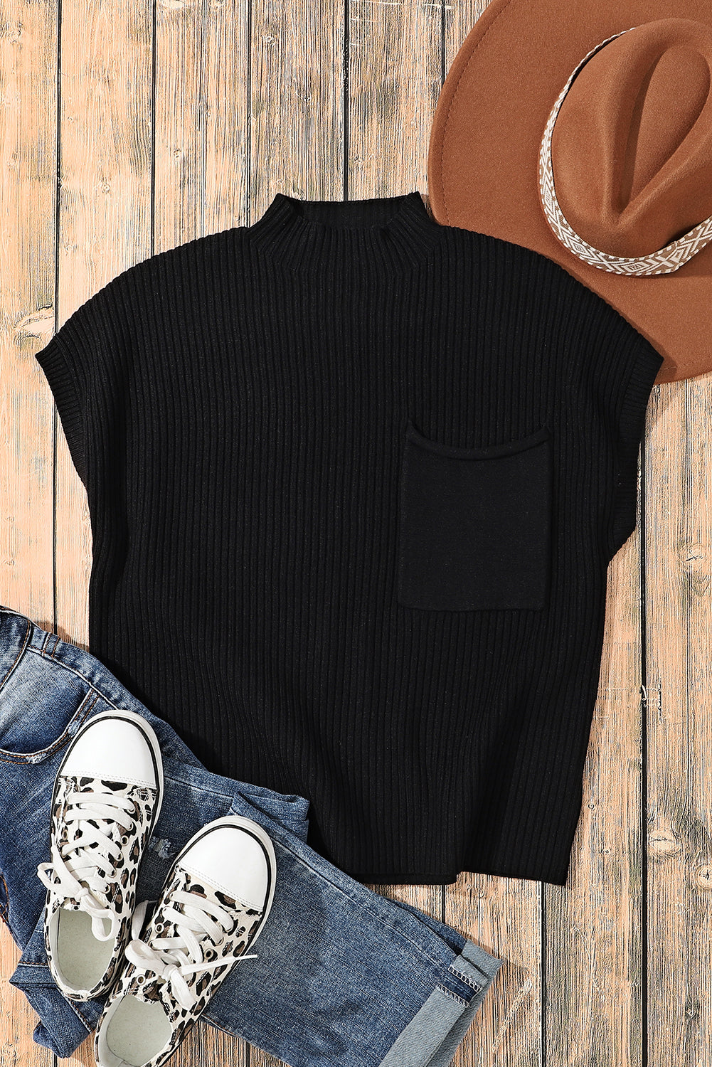 Black Short Sleeve Sweater