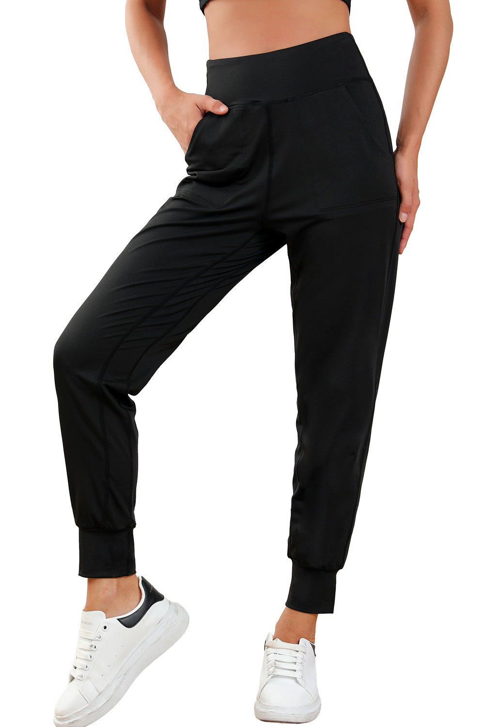 Black  High Waist Pocketed Joggers