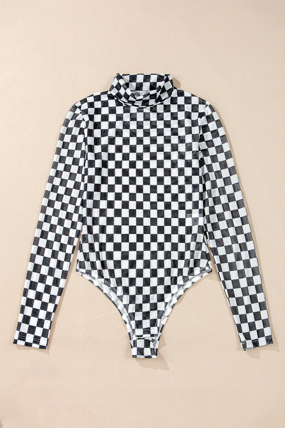 Black Checkered Printed Long Sleeve Bodysuit