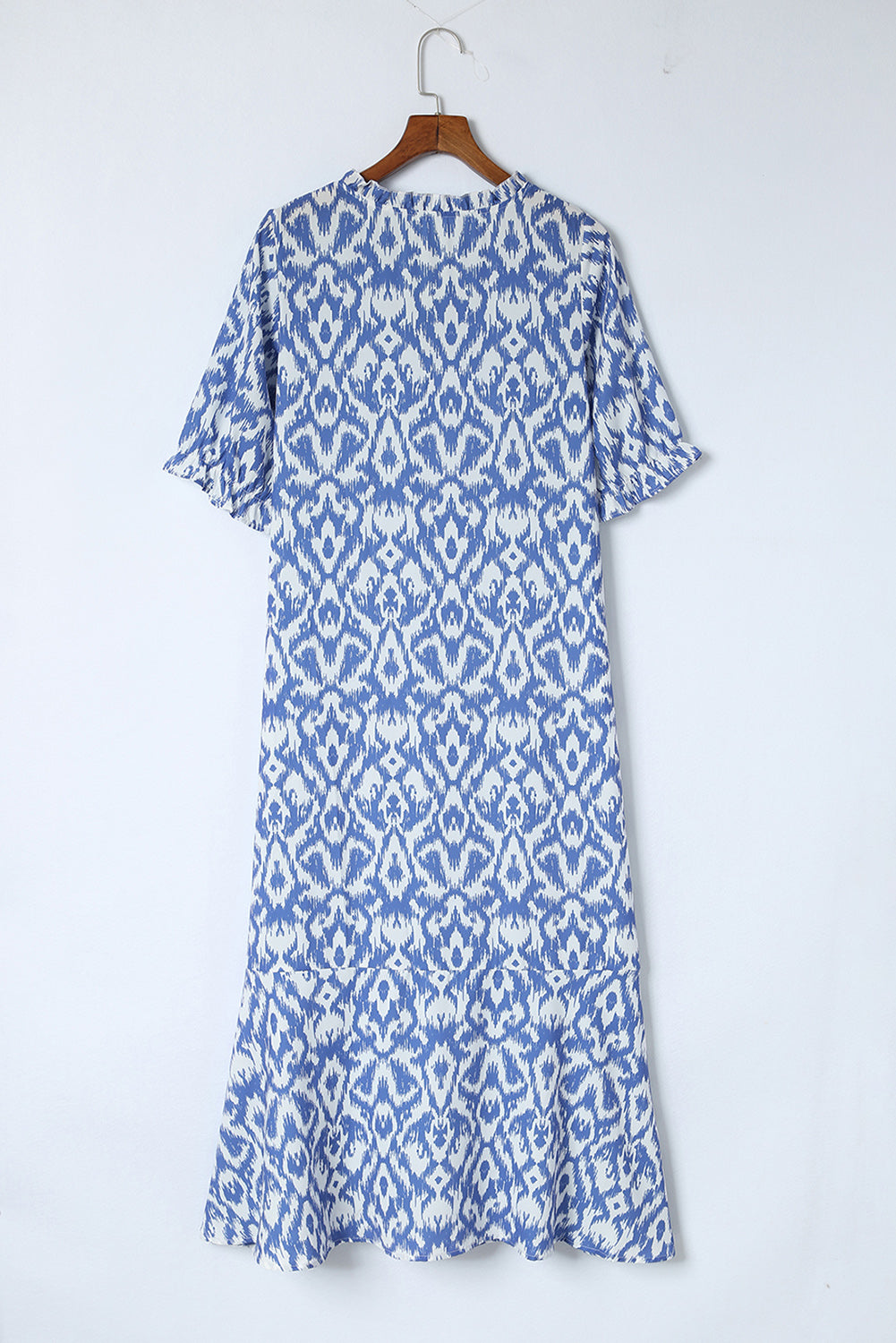 Blue V Neck Casual Geometric Print Maxi Dress