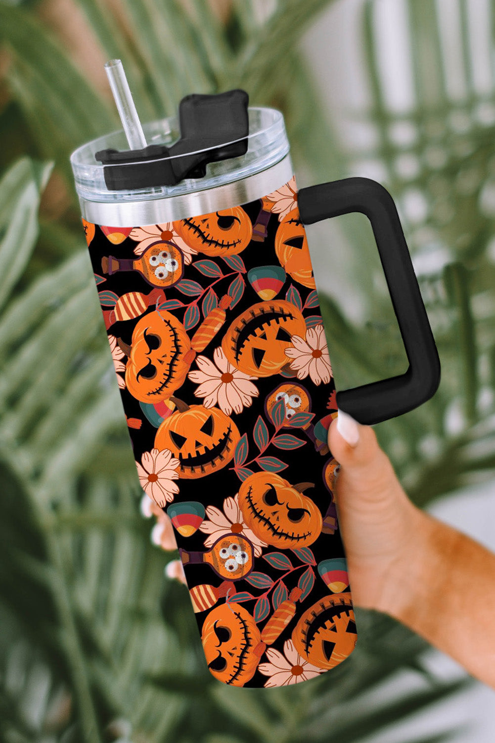 Halloween Pumpkin Print Stainless Vacuum Cup/ Tumbler 40oz