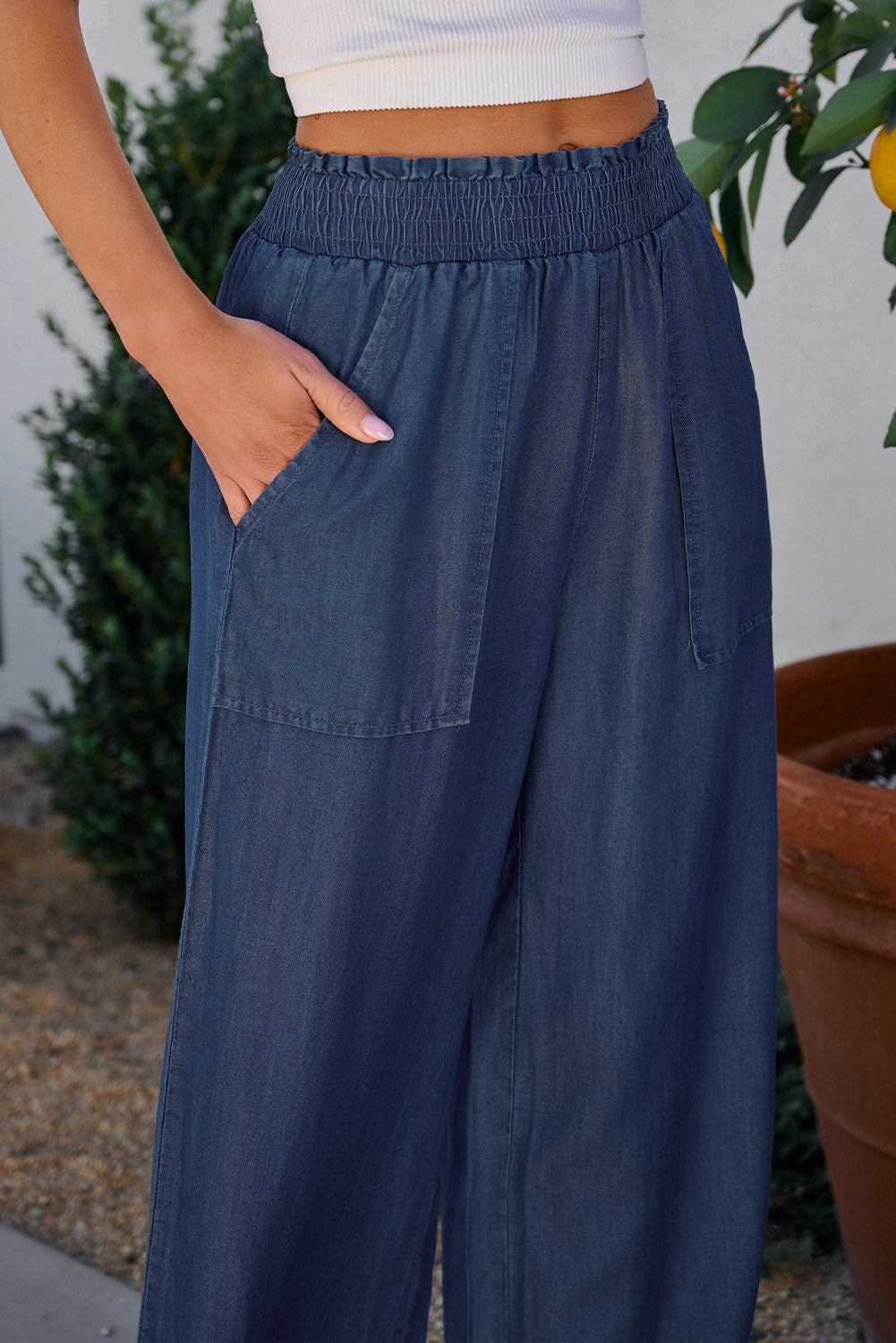 Sail Blue Side Pockets High Waist Wide Leg Jeans