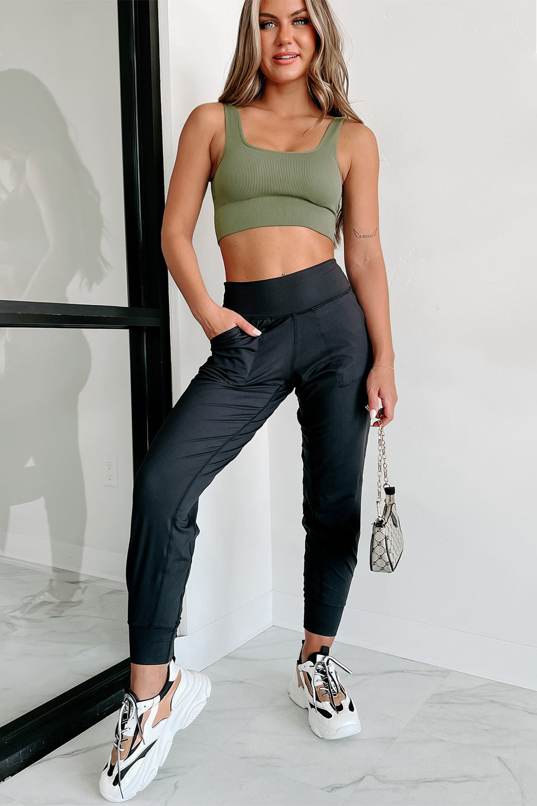 Black  High Waist Pocketed Joggers