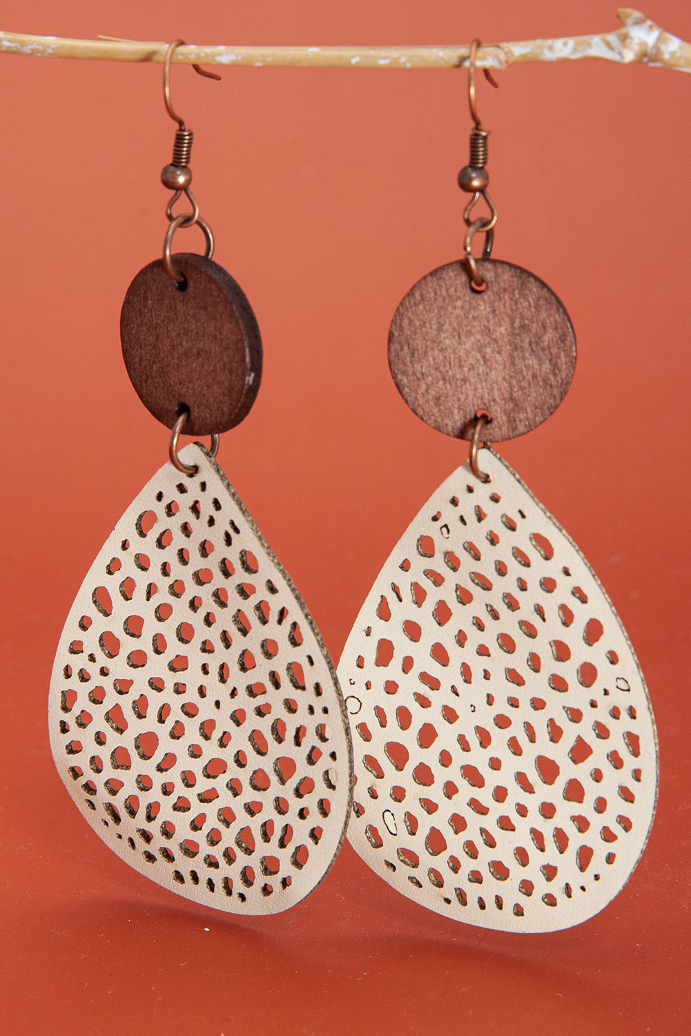 Apricot Colorblock Cut-Out Water Drop Hook Earrings