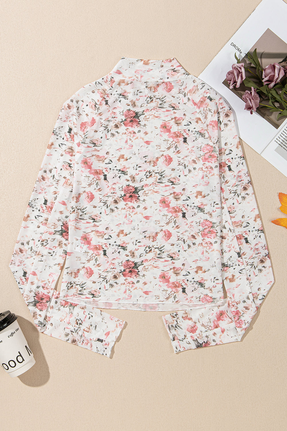 Pink Floral Long Sleeve Blouse