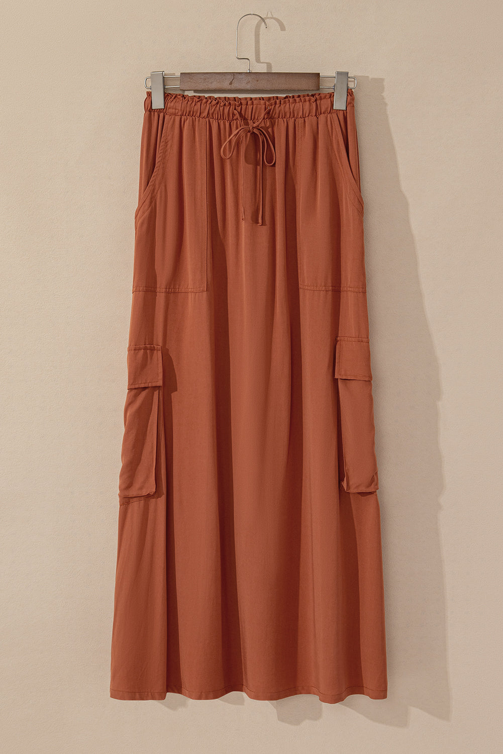 Cargo Pocket Drawstring Waist Maxi Skirt