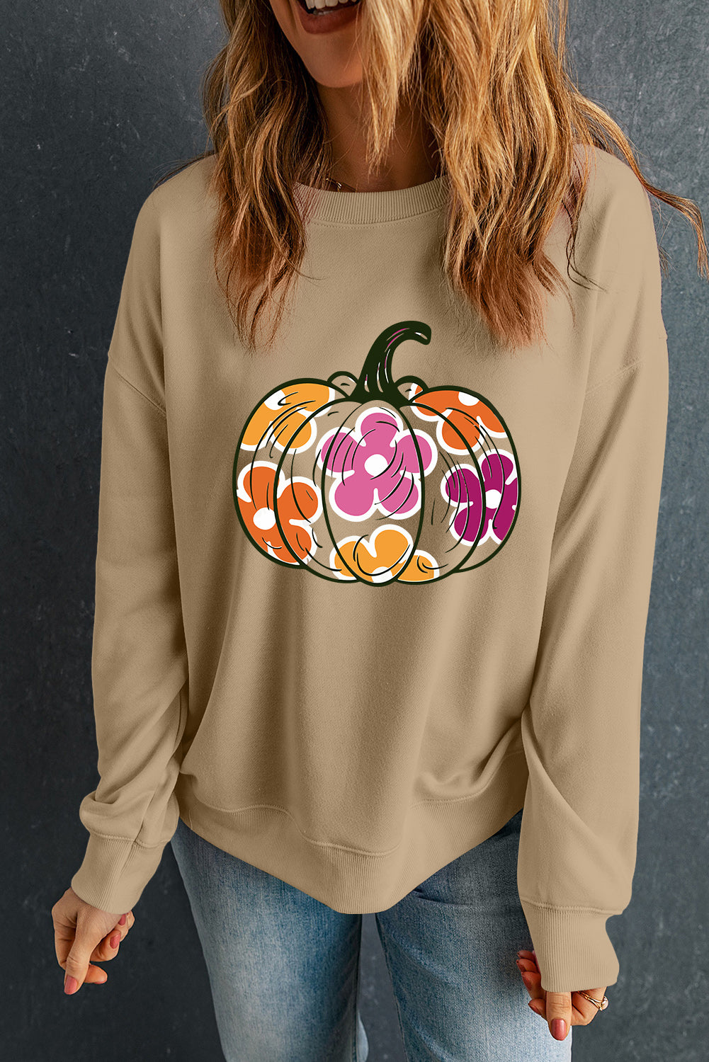 Khaki Halloween Floral Pumpkin Sweatshirt