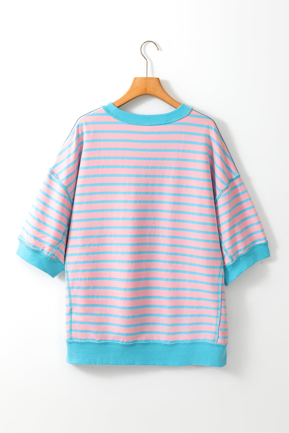 Stripe Oversized Contrast Trim Exposed Seam High Low Blouse