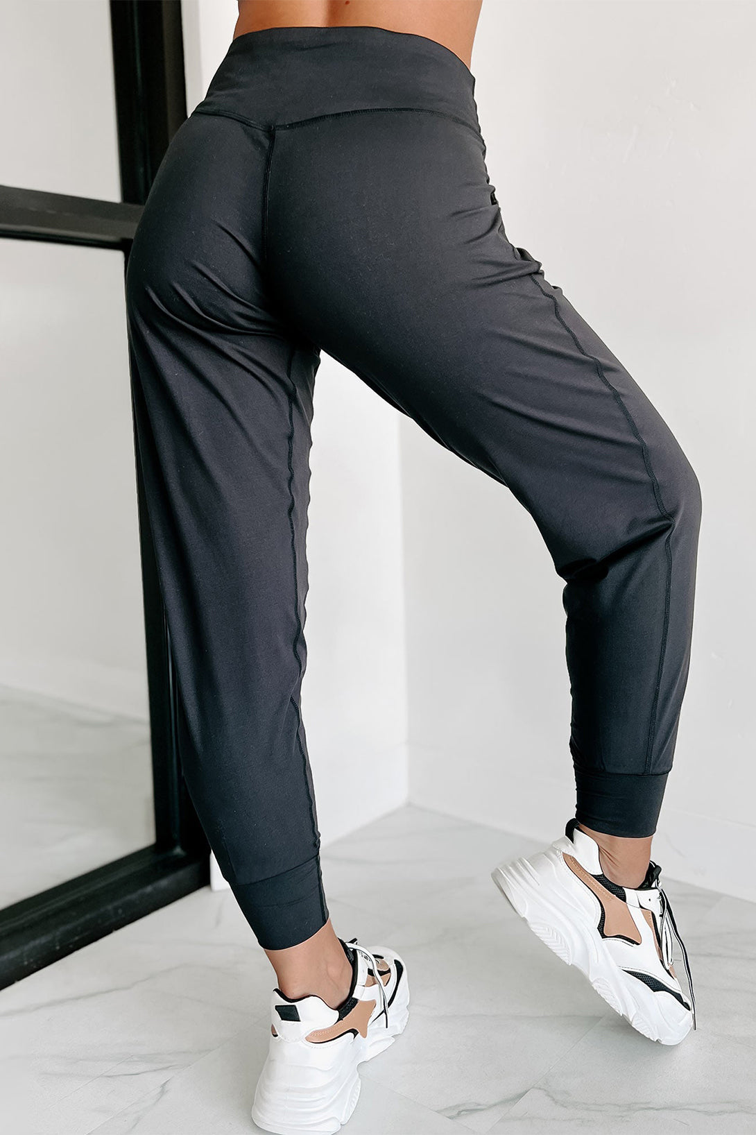 Black  High Waist Pocketed Joggers