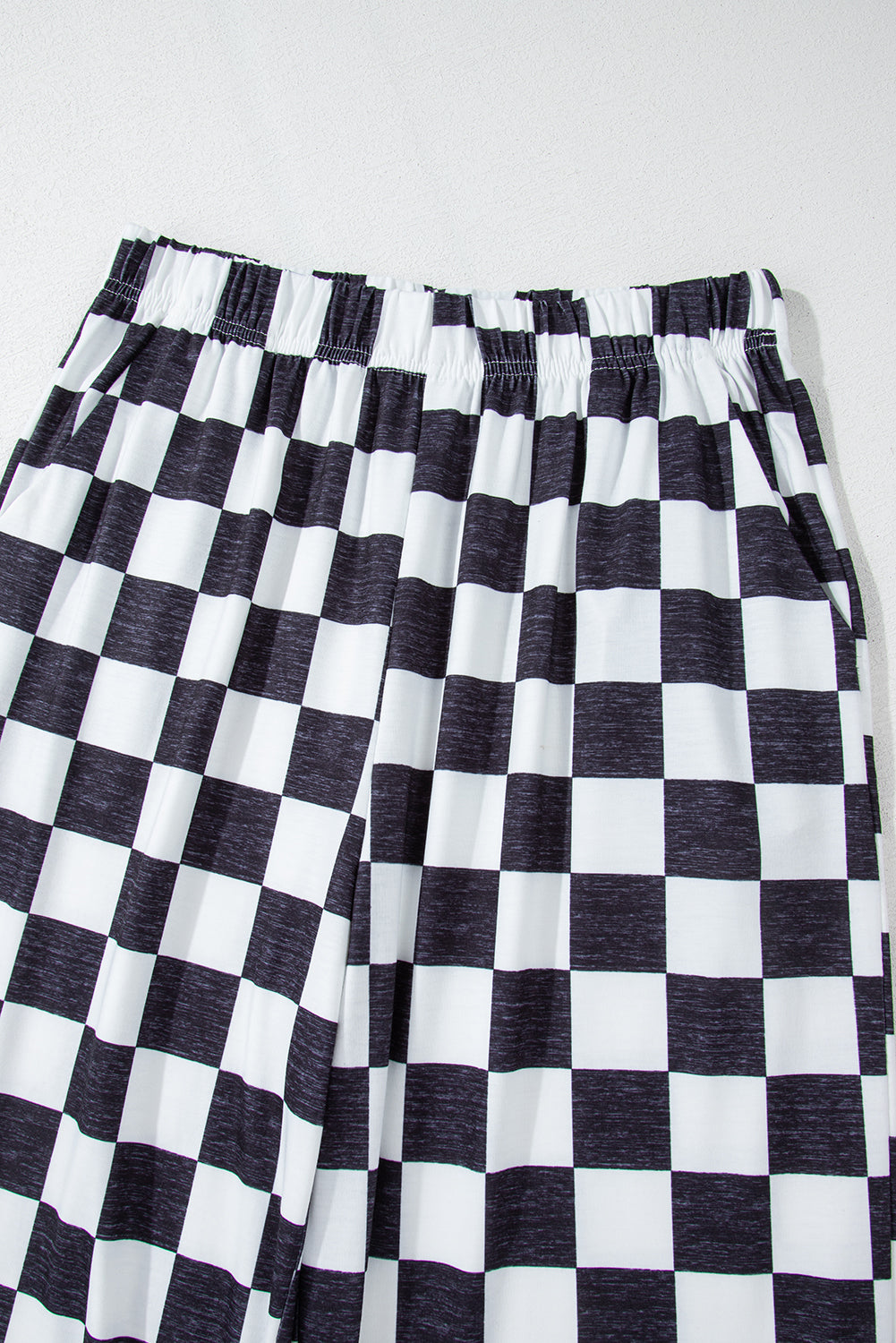 Black 2-Tone Checked Print Leg Pants