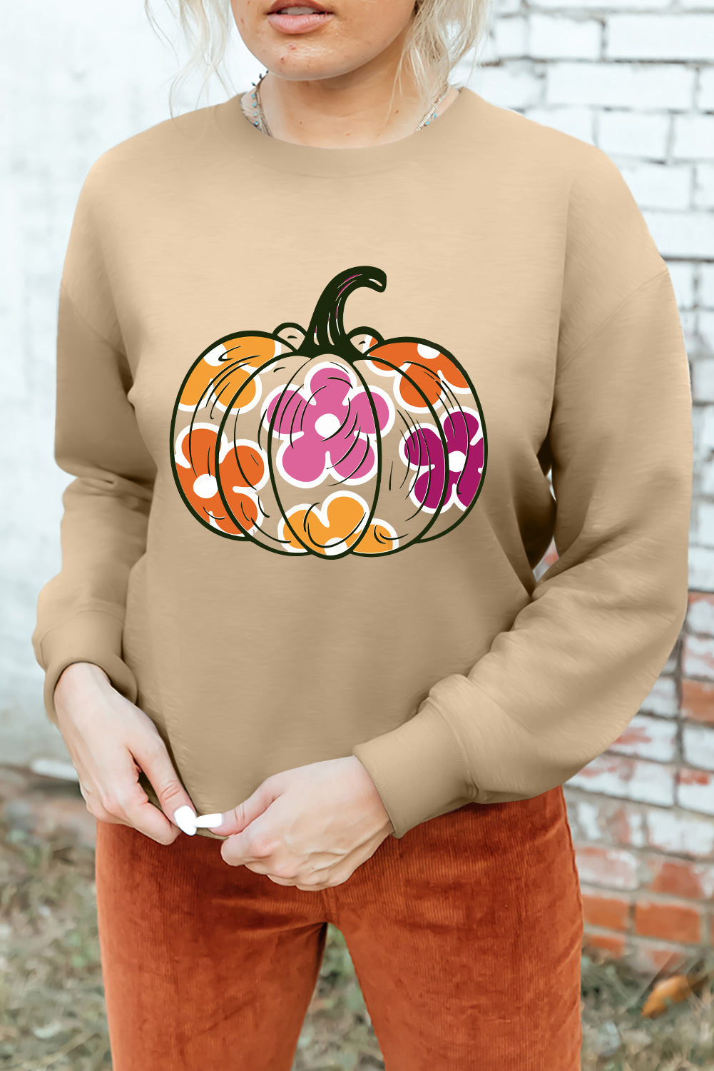 Khaki Halloween Floral Pumpkin Sweatshirt