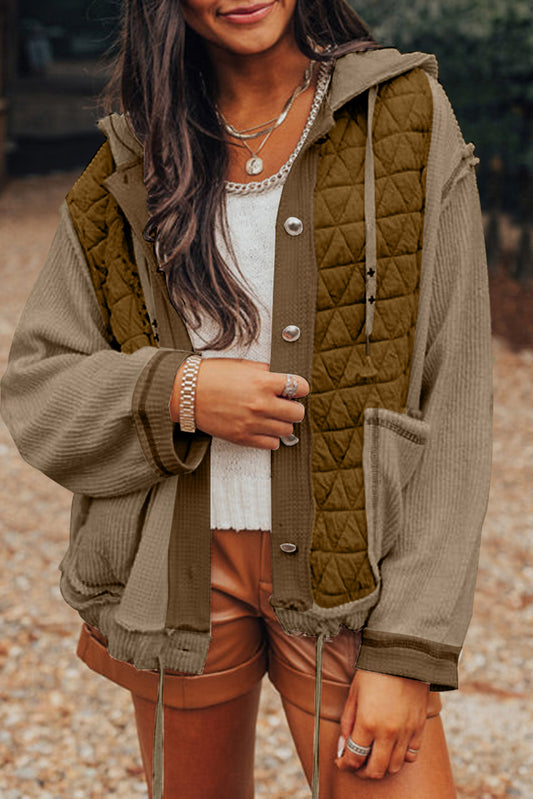 Jungle Green Quilted Textured Hooded Jacket