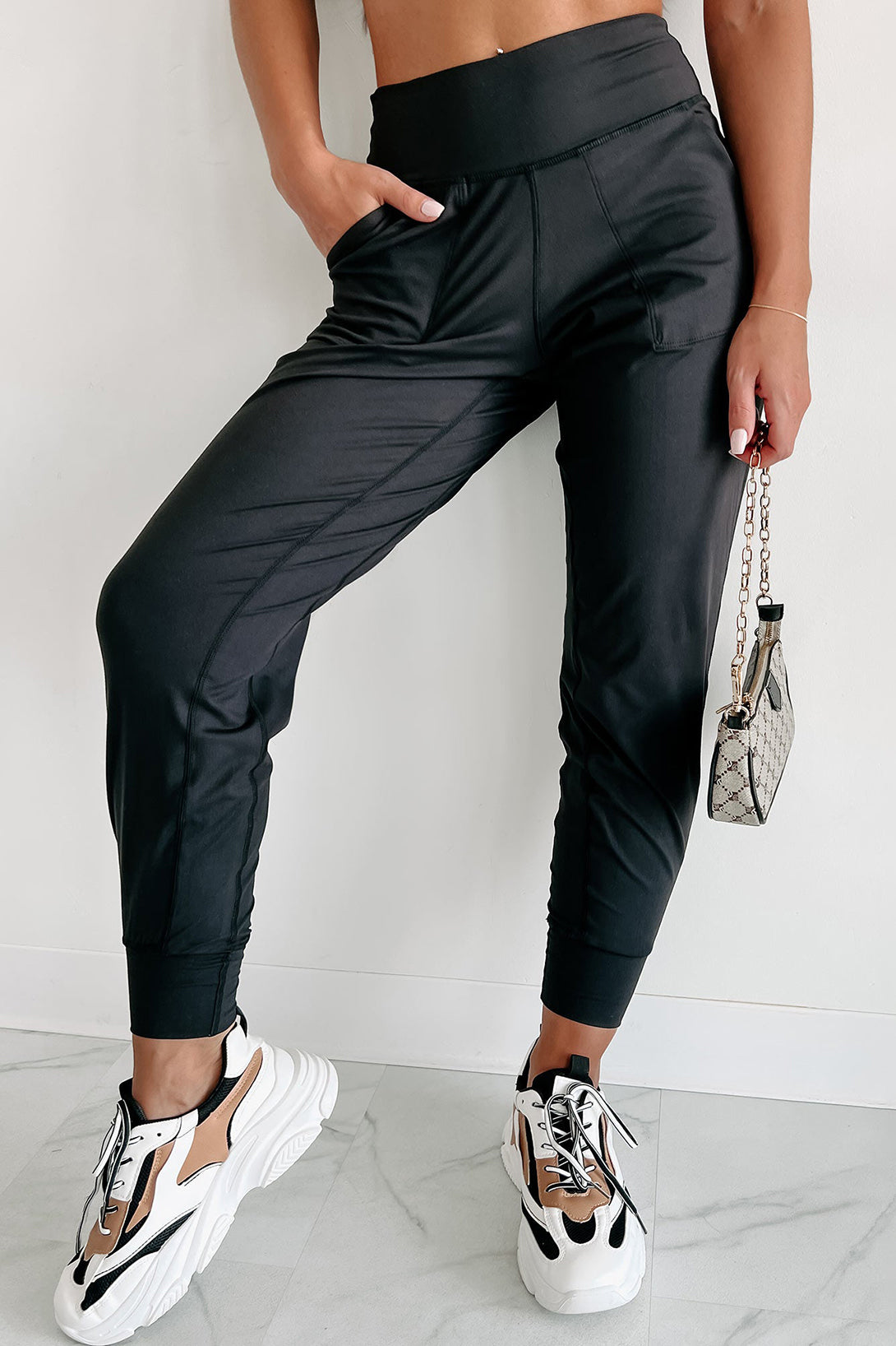 Black  High Waist Pocketed Joggers