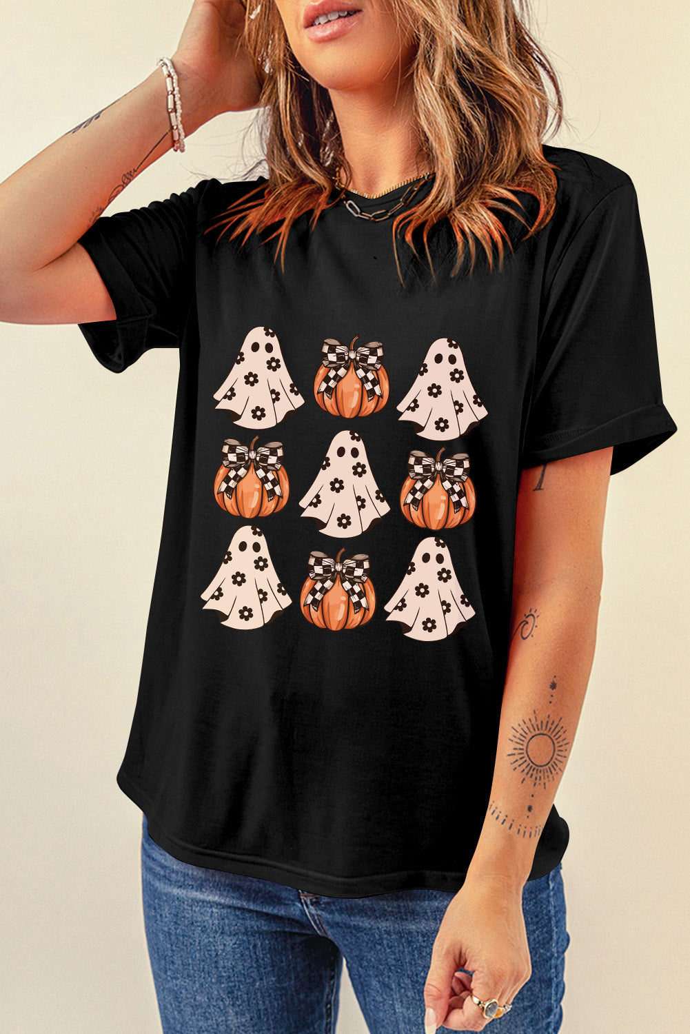 Black Halloween Ghost Pumpkin T Shirt