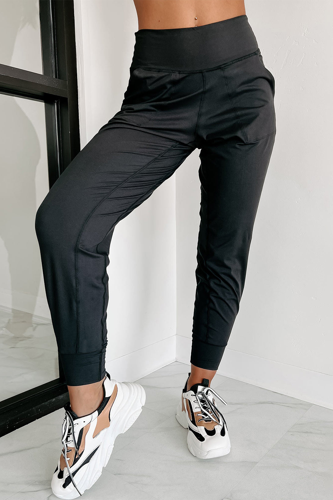 Black  High Waist Pocketed Joggers