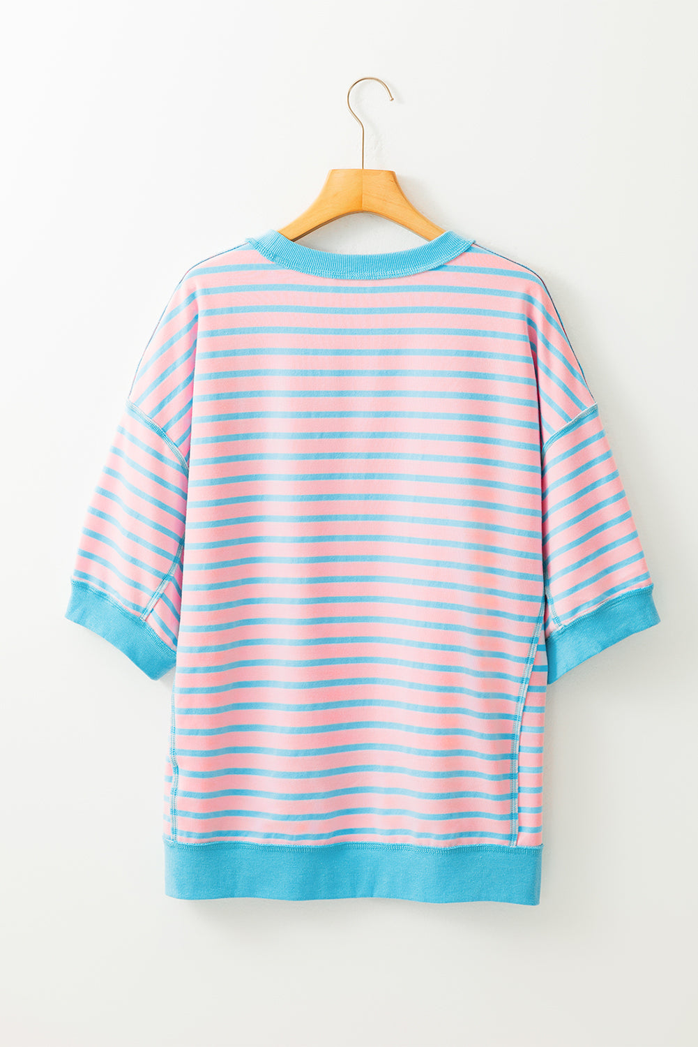 Stripe Oversized Contrast Trim Exposed Seam High Low Blouse