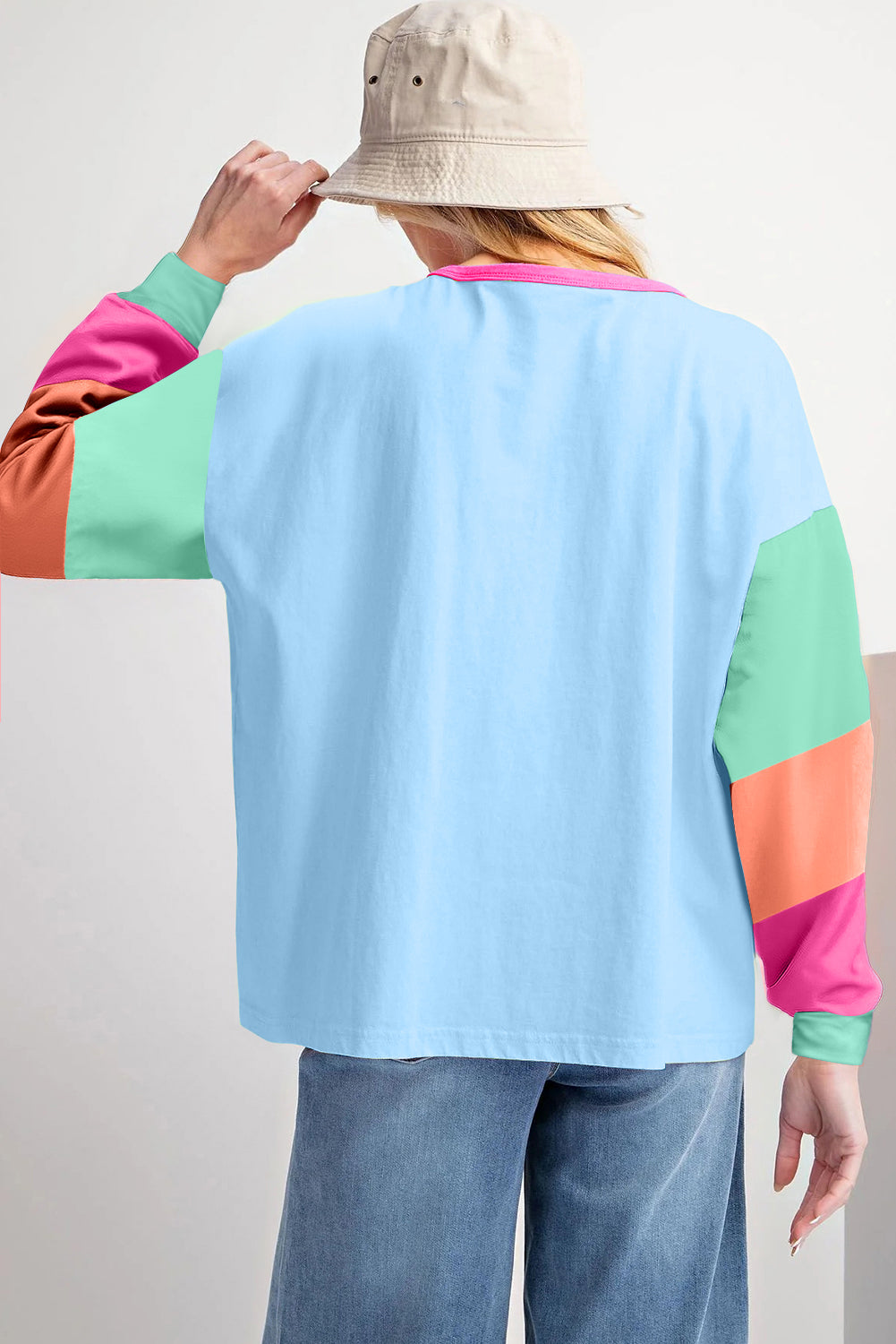 Colorblock Patchwork Long Sleeve Loose Top