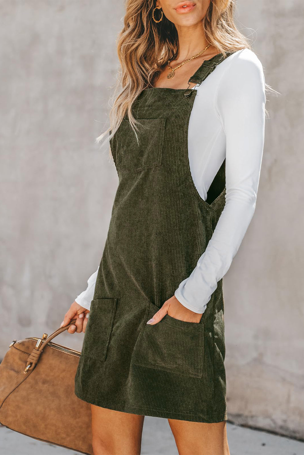 Vineyard Green Solid Corduroy Overall Dress