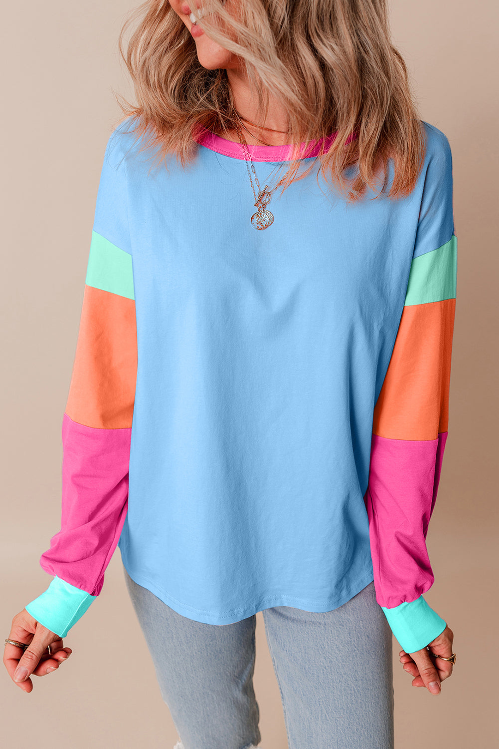 Colorblock Patchwork Long Sleeve Loose Top