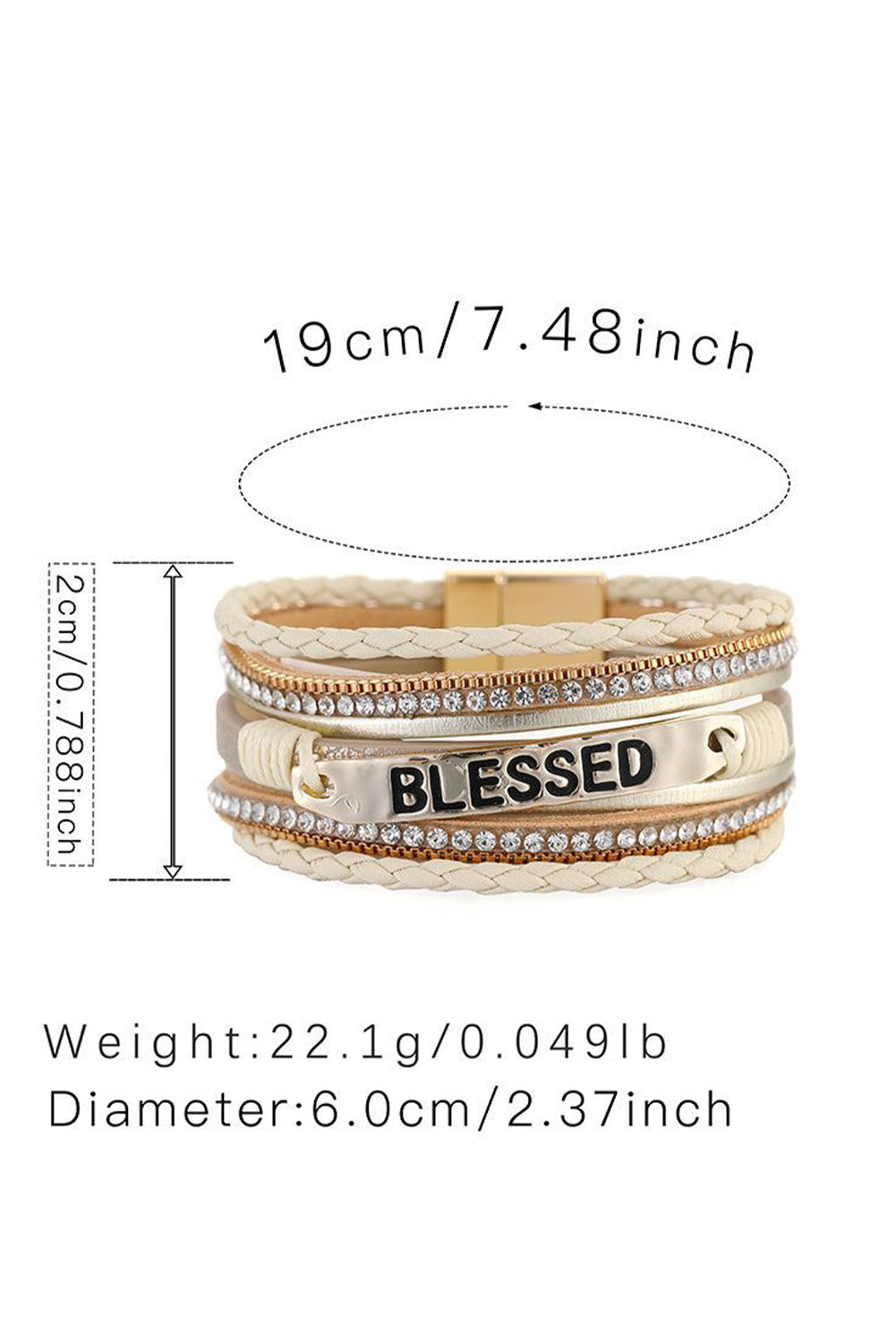 BLESSED Rhinestone Braided Detail Buckle Bracelet