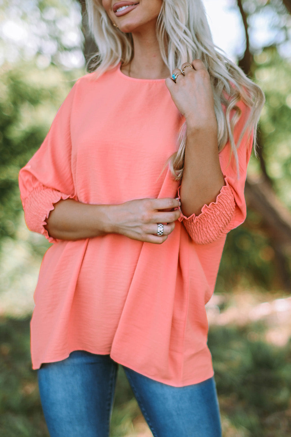 Pink Smocked Wrist Shift Blouse