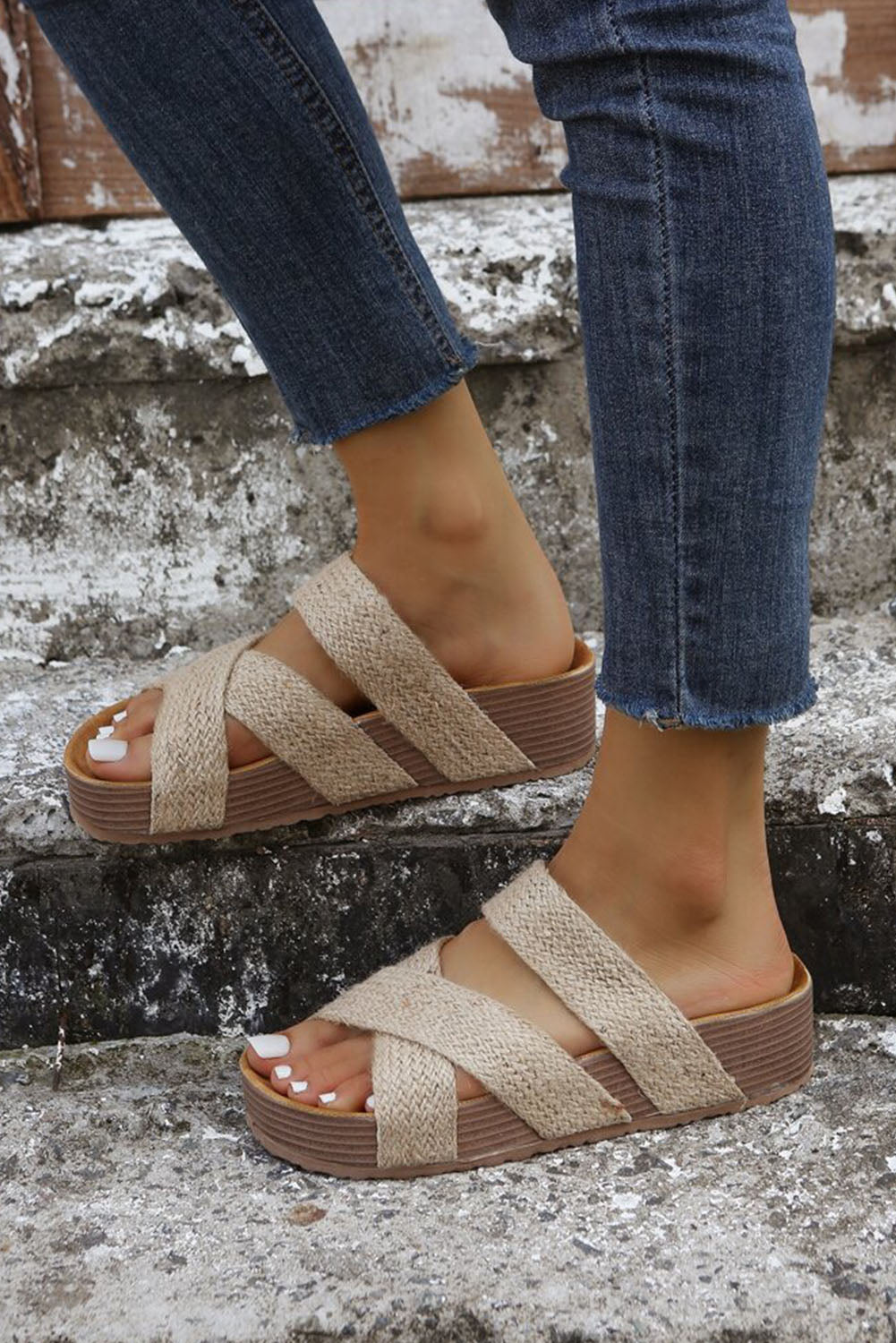 Woven Cross Criss Hollowed Slip-On Sandals