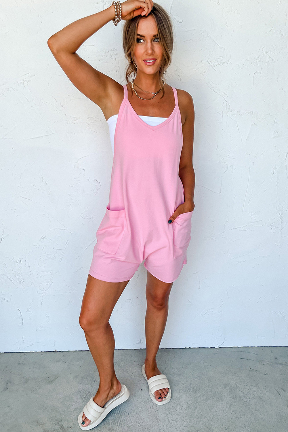 Pink Spaghetti Straps Romper