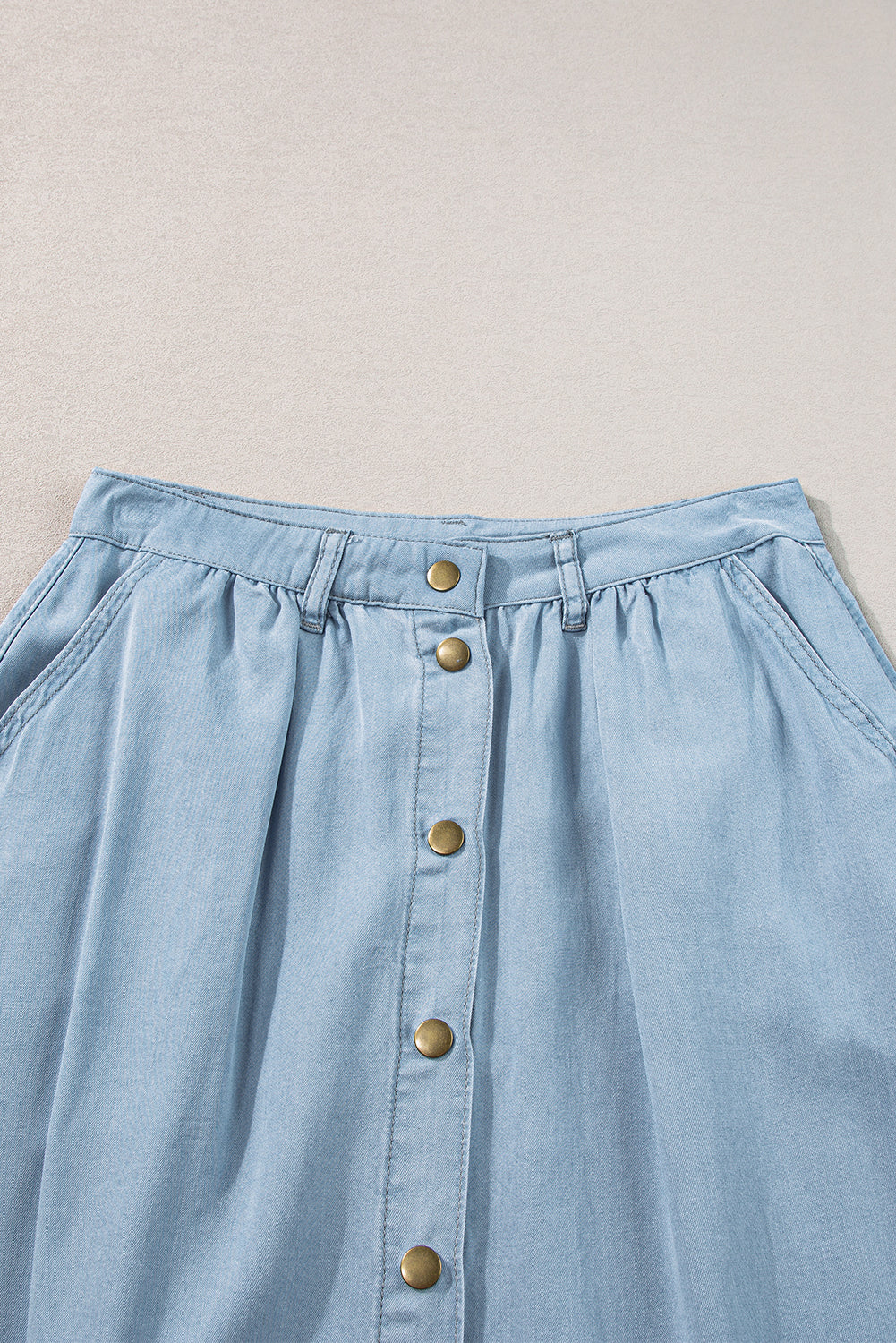 Blue Fully Buttoned Long Denim Skirt