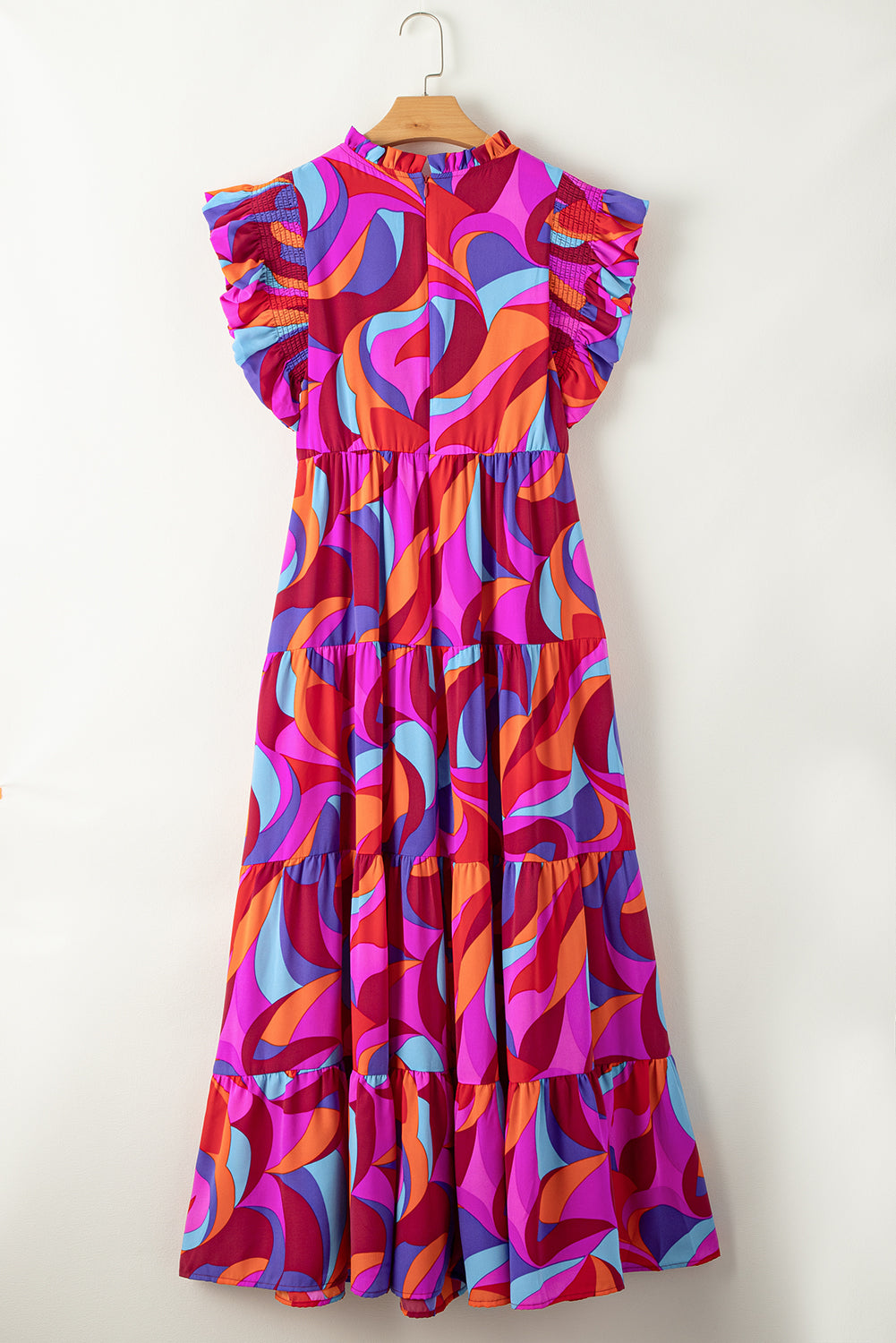 Abstract Printed High Waist Ruffle Tiered Long Dress