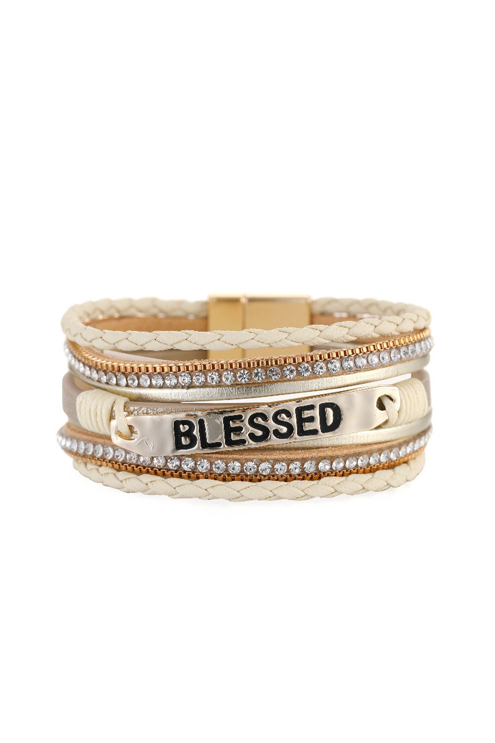 BLESSED Rhinestone Braided Detail Buckle Bracelet