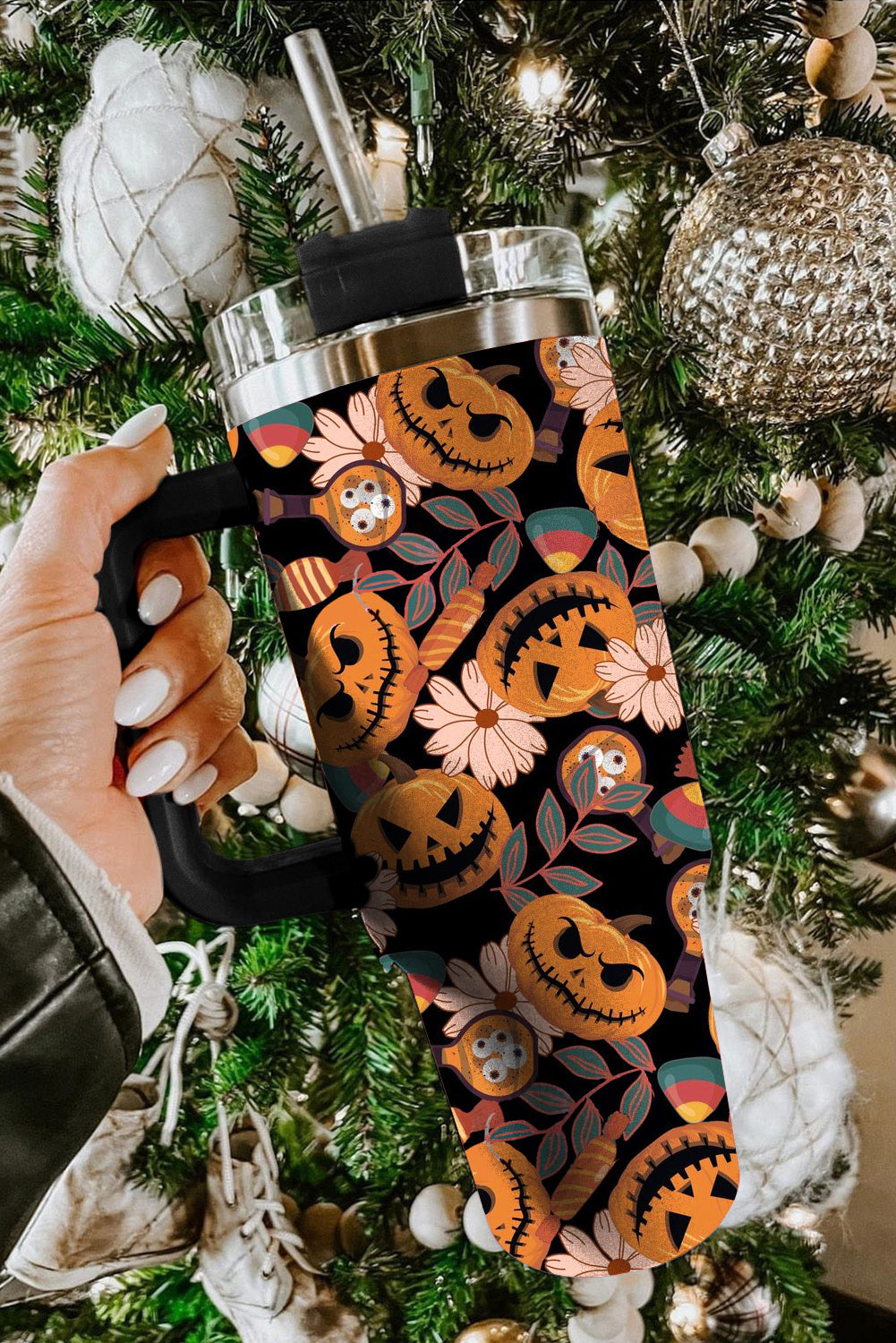 Halloween Pumpkin Print Stainless Vacuum Cup/ Tumbler 40oz