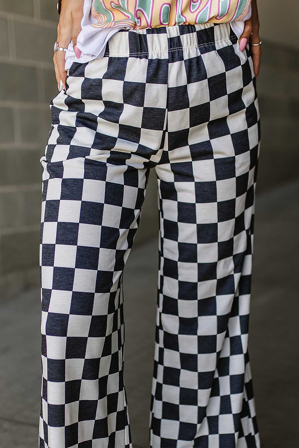 Black 2-Tone Checked Print Leg Pants