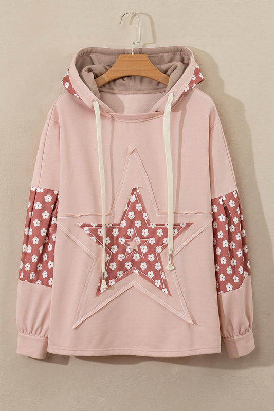 Floral Patchwork Star Drawstring Hoodie