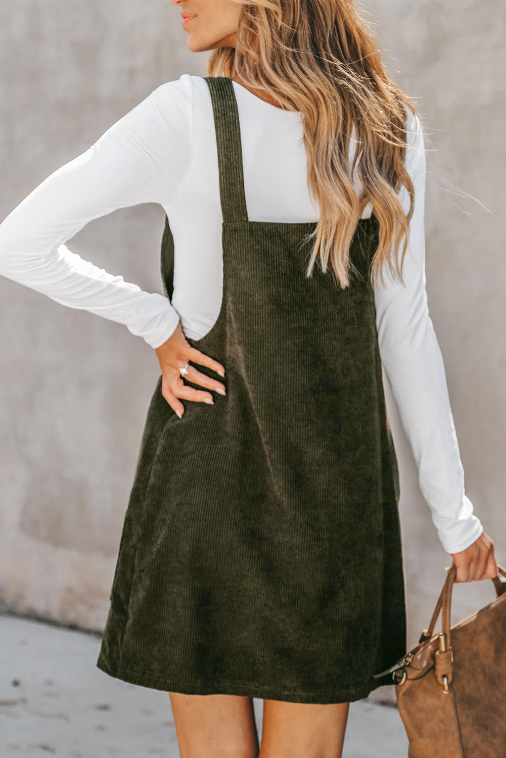 Vineyard Green Solid Corduroy Overall Dress