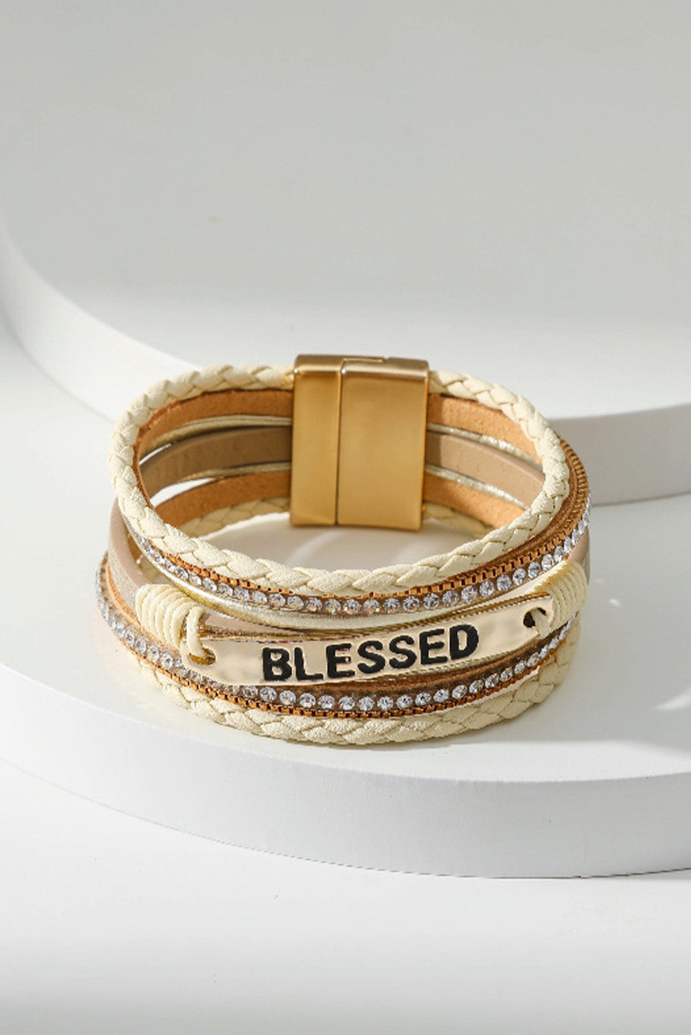 BLESSED Rhinestone Braided Detail Buckle Bracelet