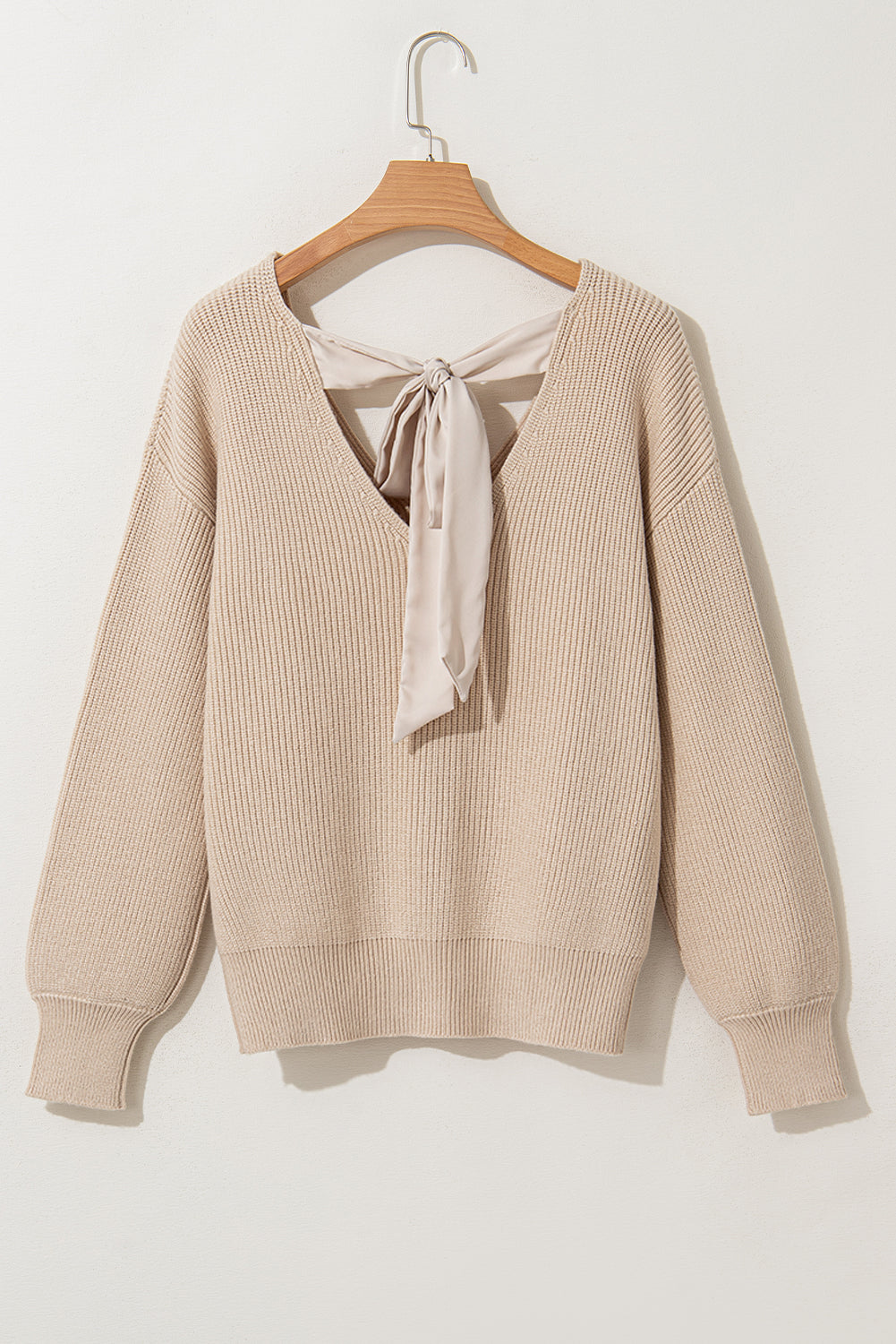 V Neck Knot Back Sweater