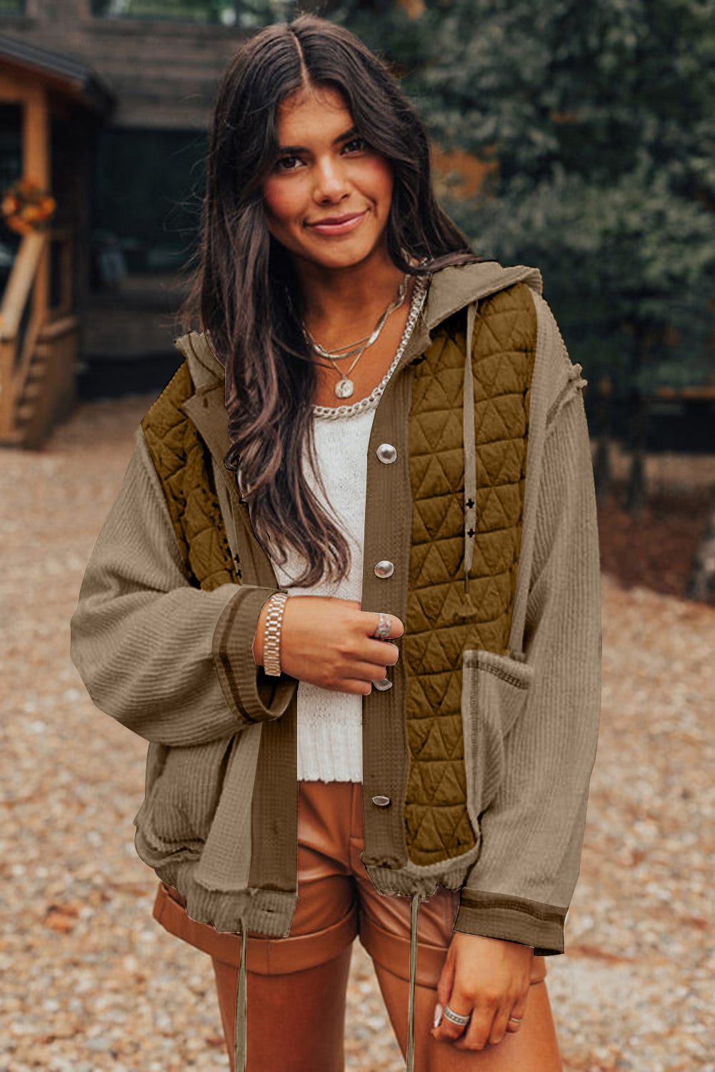 Jungle Green Quilted Textured Hooded Jacket