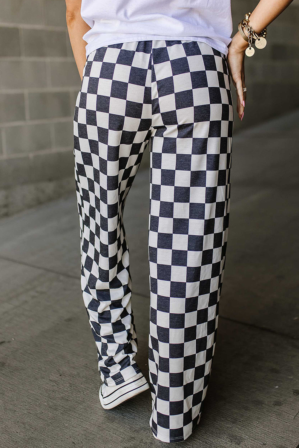 Black 2-Tone Checked Print Leg Pants