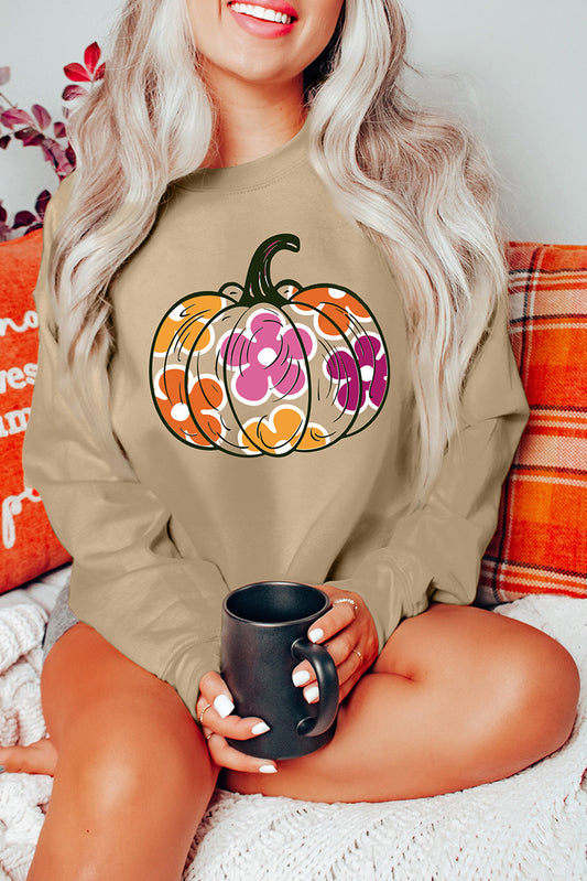 Khaki Halloween Floral Pumpkin Sweatshirt