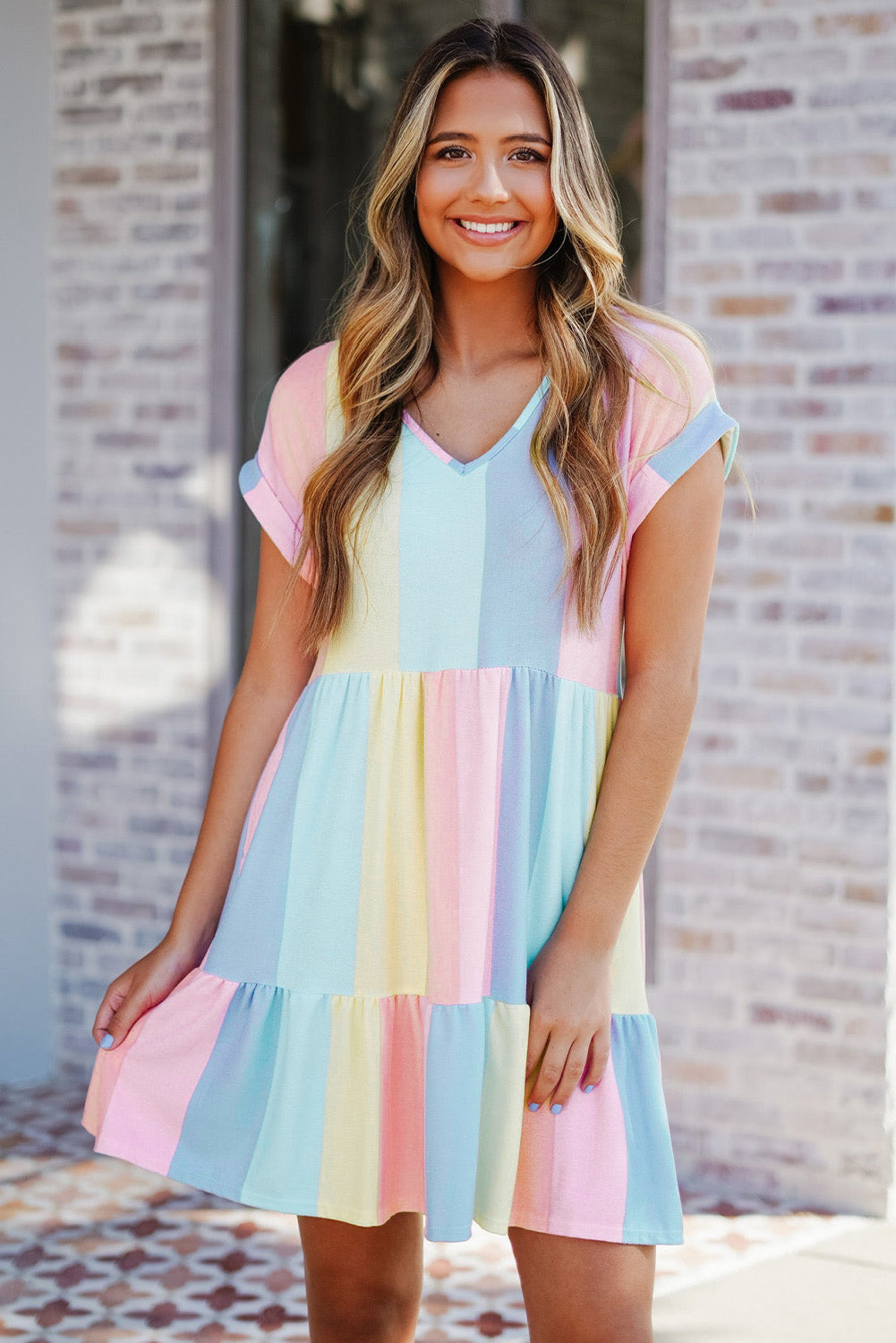 Multicolor Striped Color  Dress.