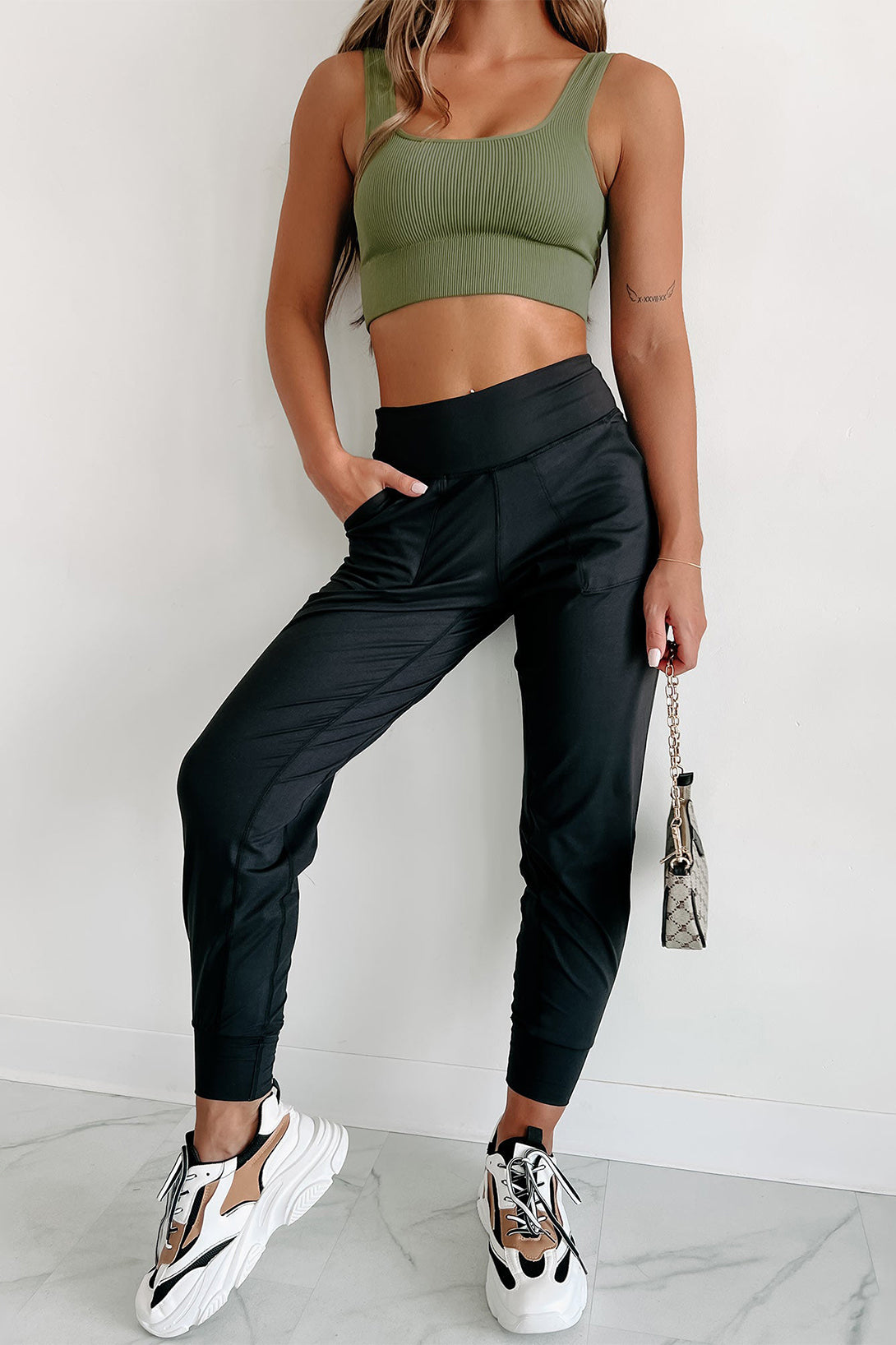 Black  High Waist Pocketed Joggers