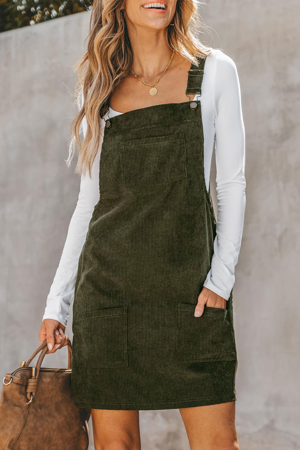 Vineyard Green Solid Corduroy Overall Dress