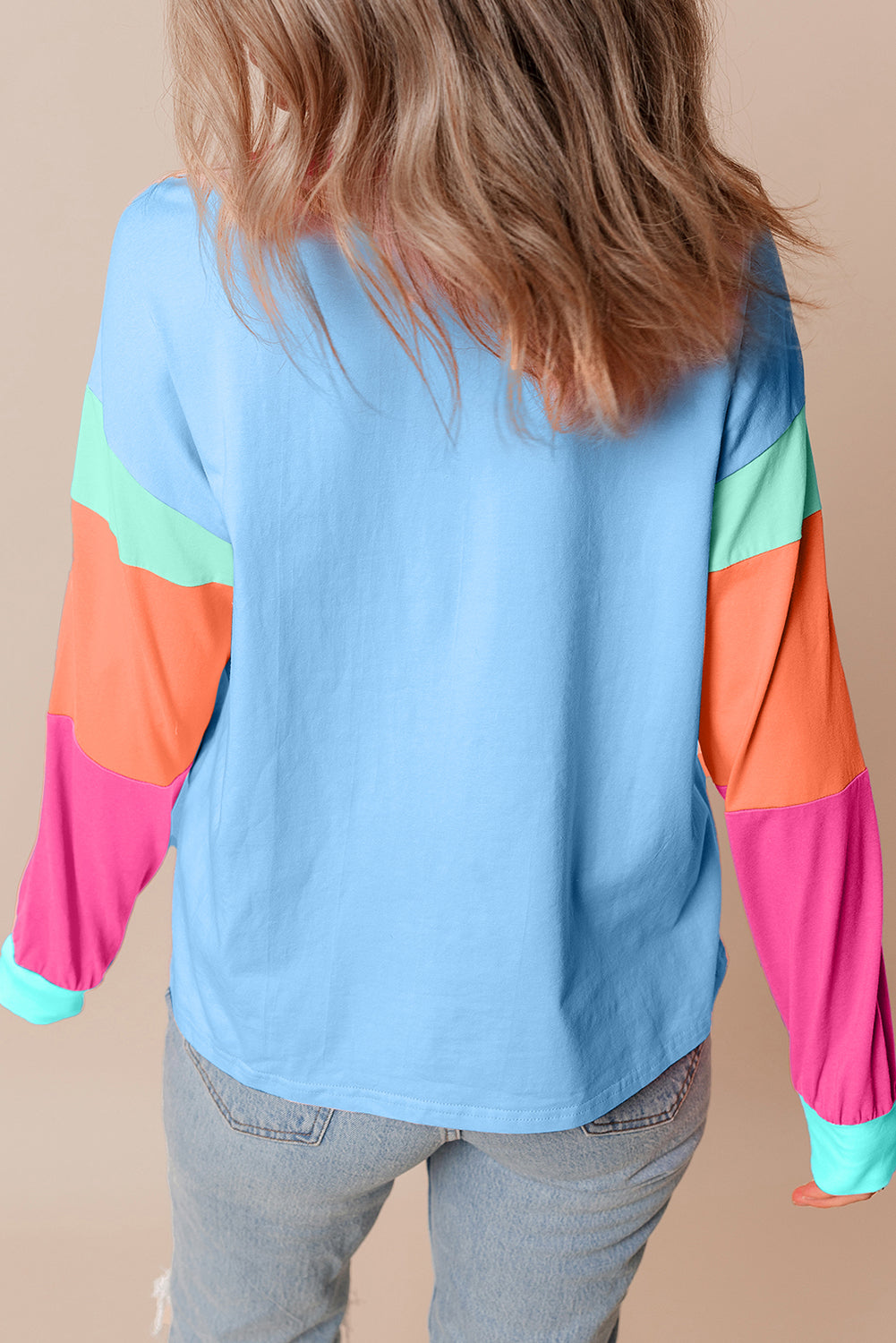 Colorblock Patchwork Long Sleeve Loose Top