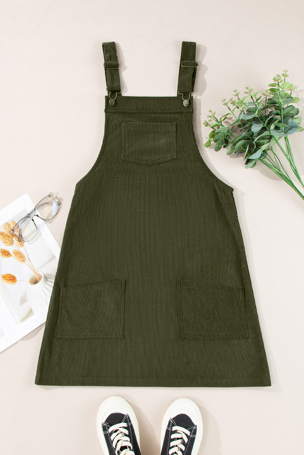 Vineyard Green Solid Corduroy Overall Dress