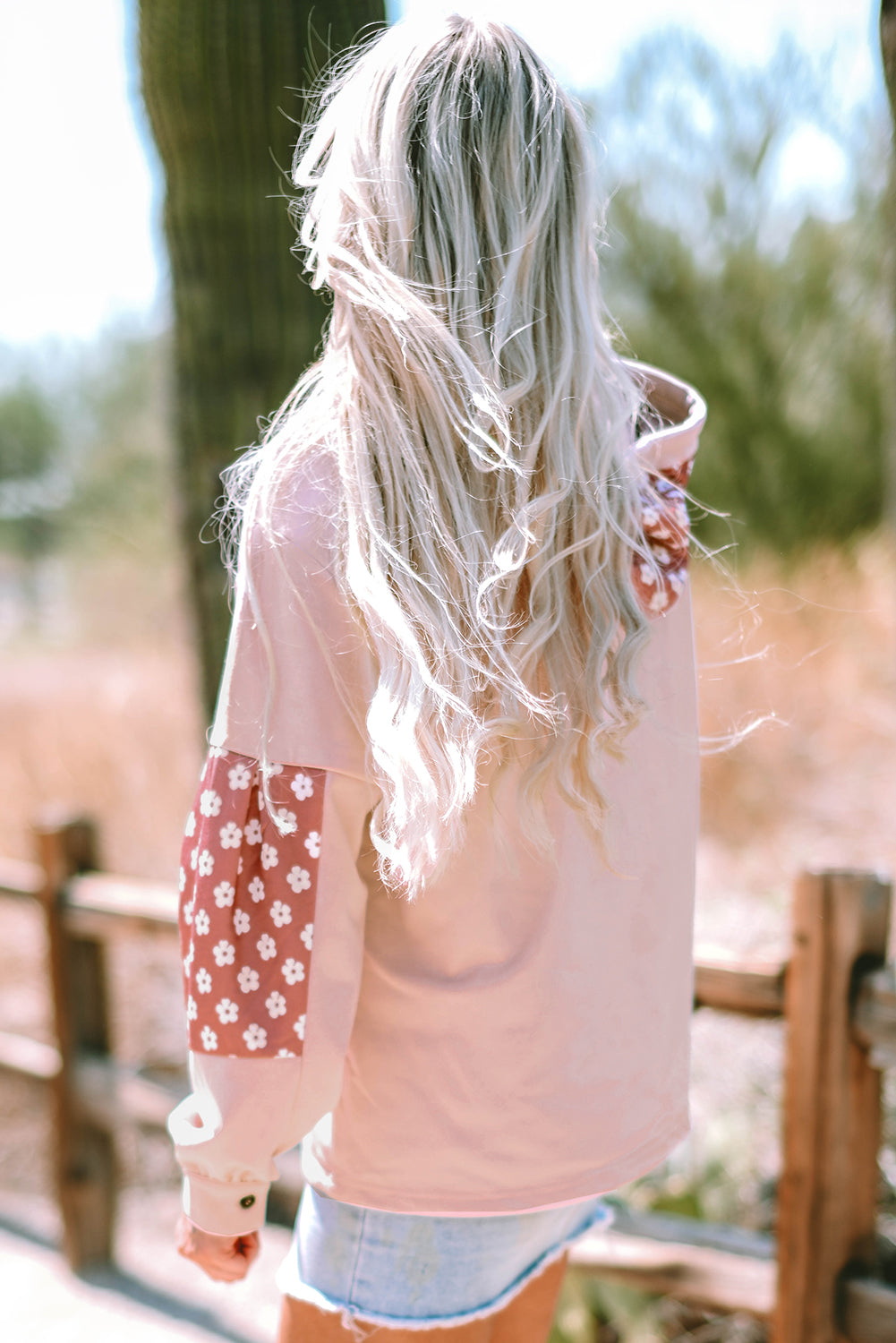 Floral Patchwork Star Drawstring Hoodie