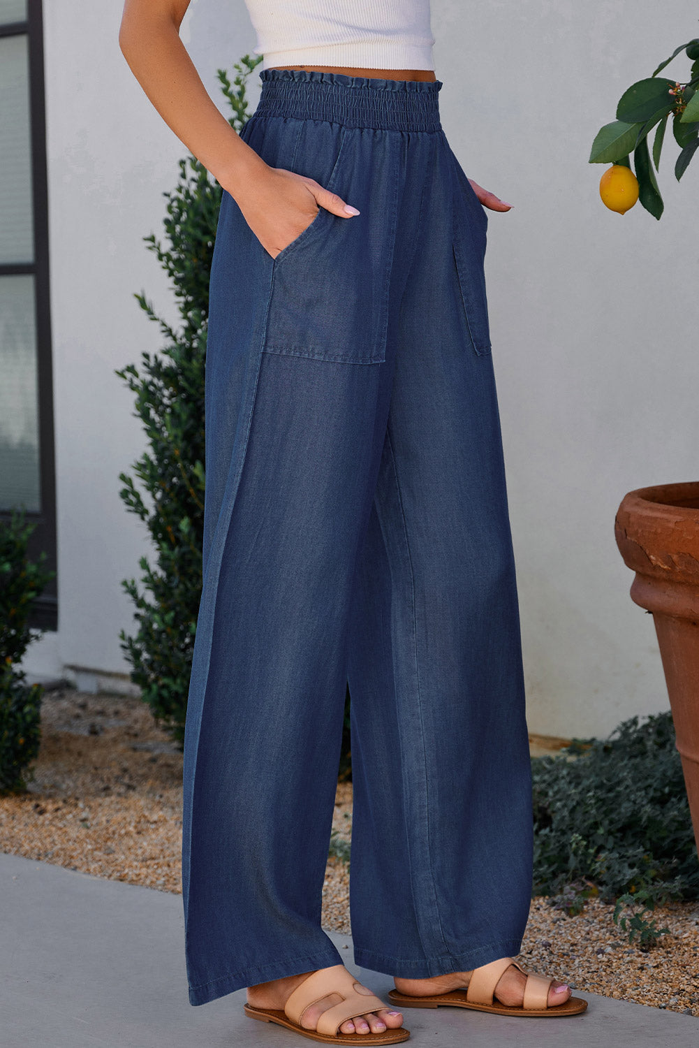 Sail Blue Side Pockets High Waist Wide Leg Jeans